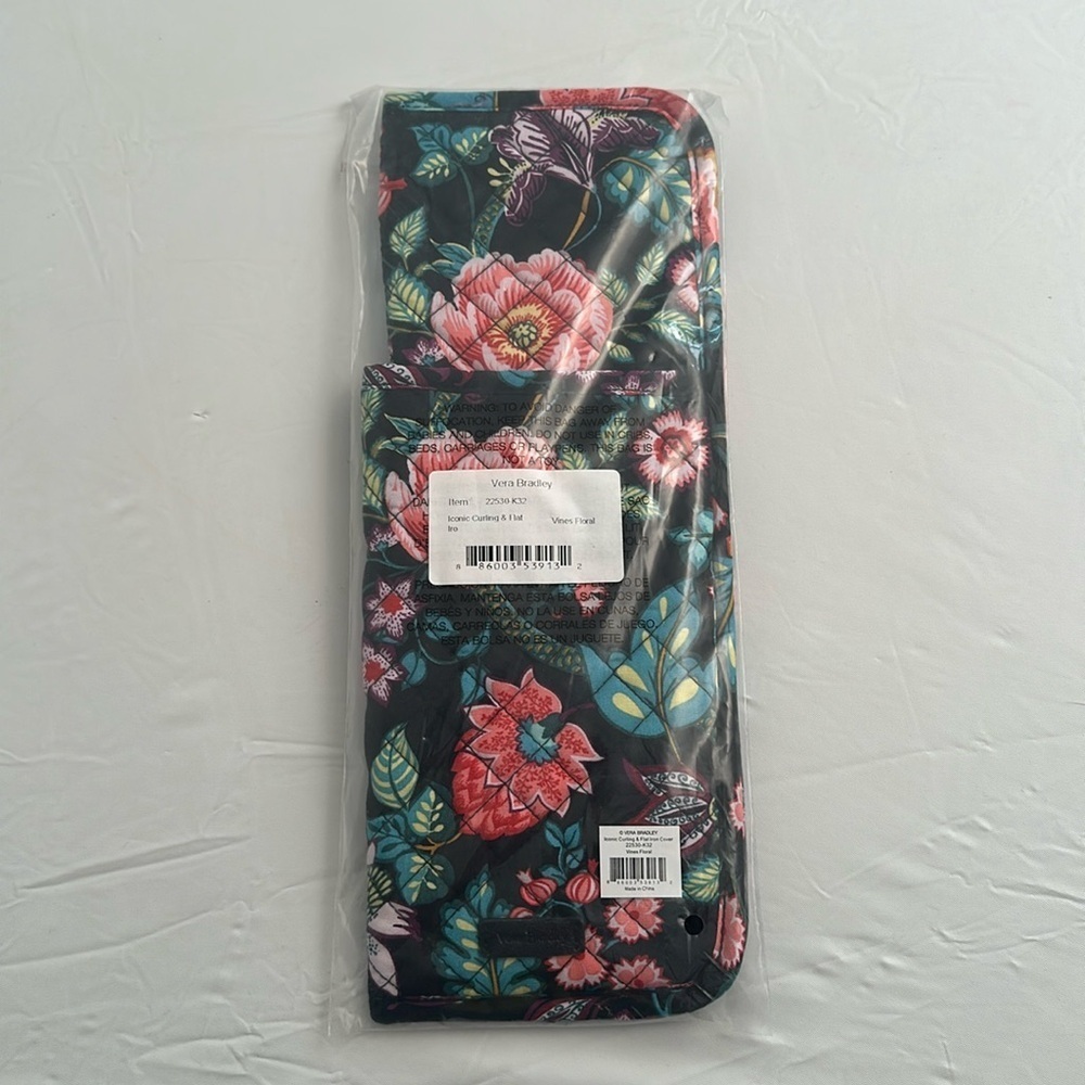 Vera Bradley black multicolor Vines Floral iconic curling and flat iron case